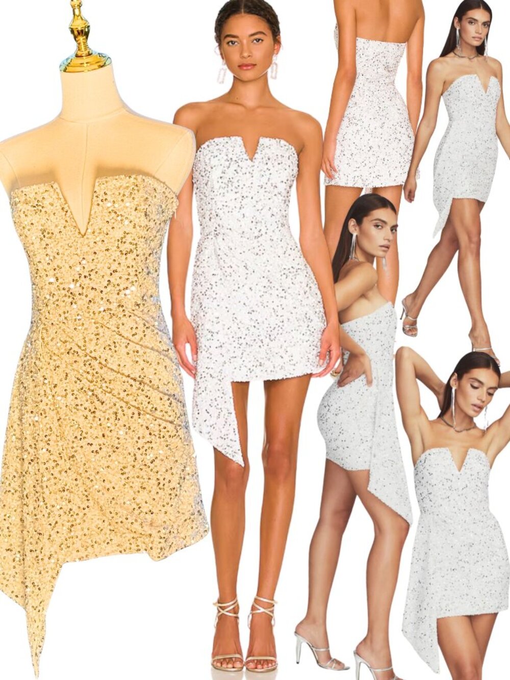 🆕 RETROFETE 🧿 NWOT Omer Sequin Dress, White & Silver, Sz S (US 4 / UK 8)